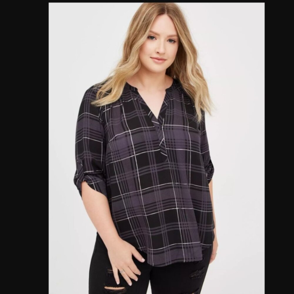New Torrid 6X Harper 3/4 Sleeve Pullover Blouse - Black, Grey, Metallic